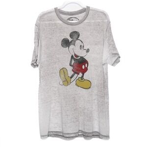 Disney Womens Mickey Mouse T-Shirt Large Grey V-neck Burnout Disneycore